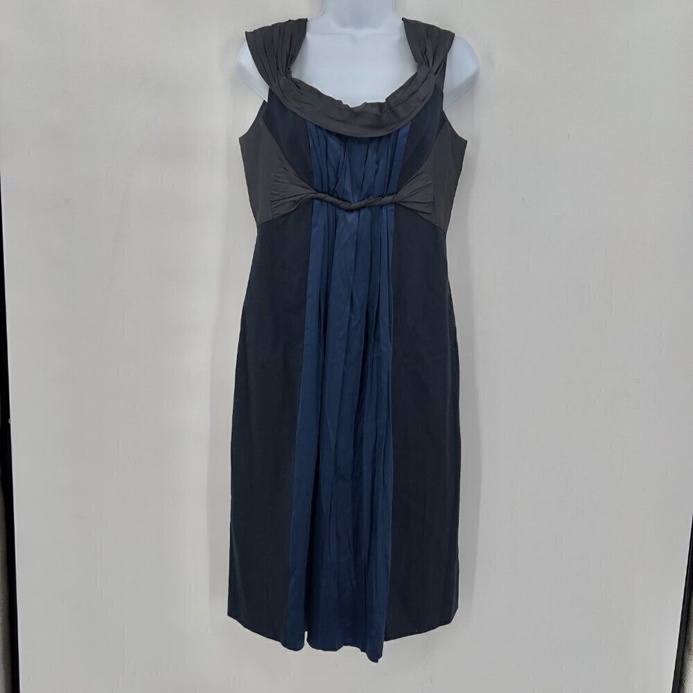 Elie Tahari Wool Blend Sleeveless Black And Blue Midi Dress 8